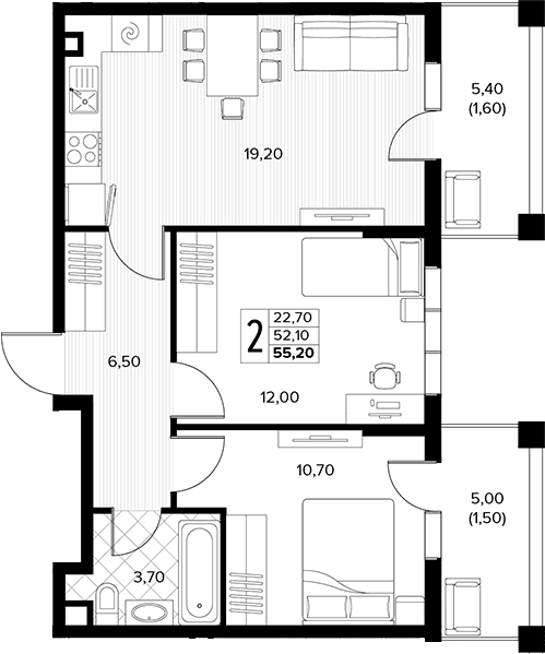 Продается 2-комн. квартира, 52.1 м²
