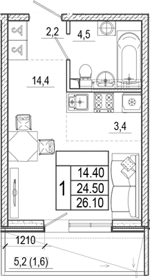 Продается 1-комн. квартира, 24.5 м²