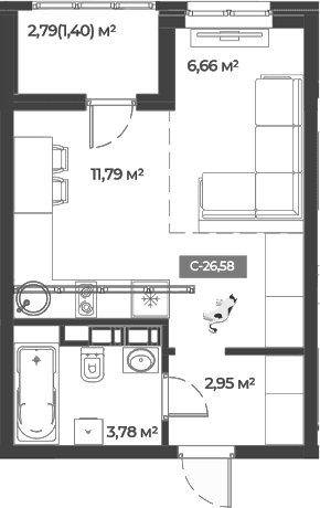 Продается 1-комн. квартира, 25.18 м²