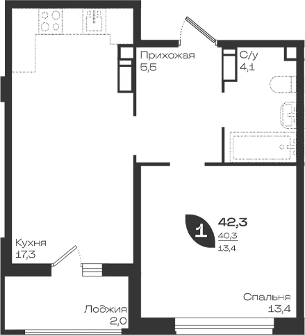 Продается 1-комн. квартира, 40.3 м²