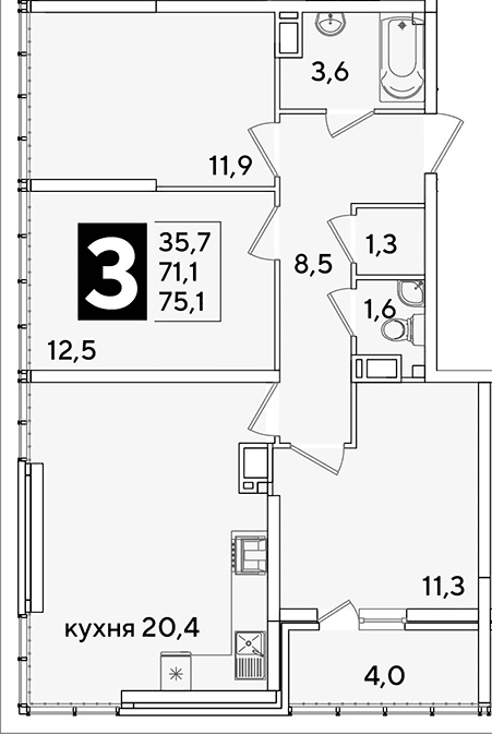 Продается 4-комн. квартира, 71.1 м²