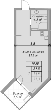 Продается 1-комн. квартира, 31.8 м²