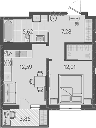 Продается 1-комн. квартира, 37.5 м²