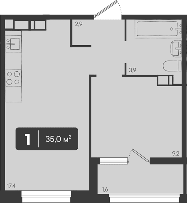 Продается 1-комн. квартира, 33.4 м²