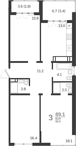 Продается 3-комн. квартира, 83.9 м²