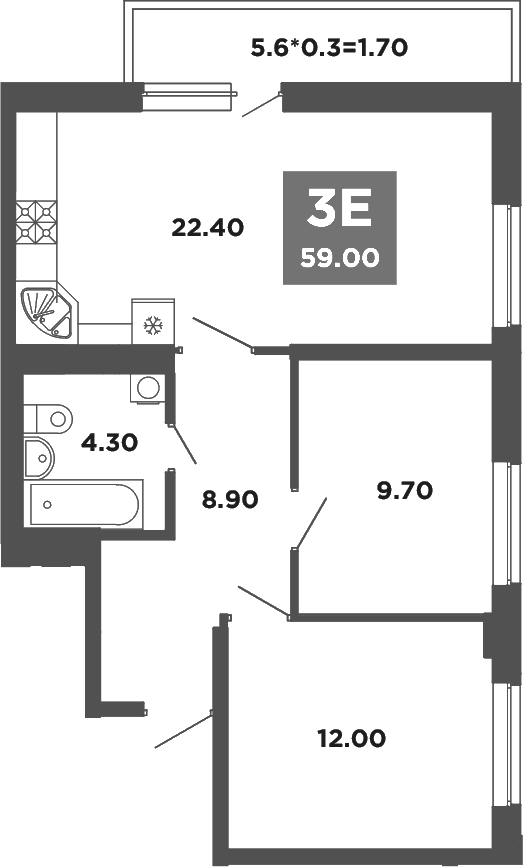 Продается 3-комн. квартира, 57.3 м²