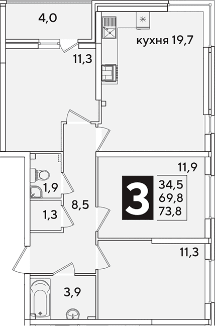 Продается 4-комн. квартира, 69.8 м²