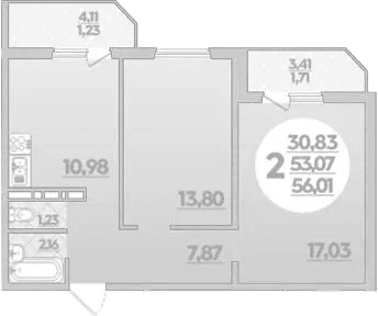 Продается 2-комн. квартира, 53.07 м²