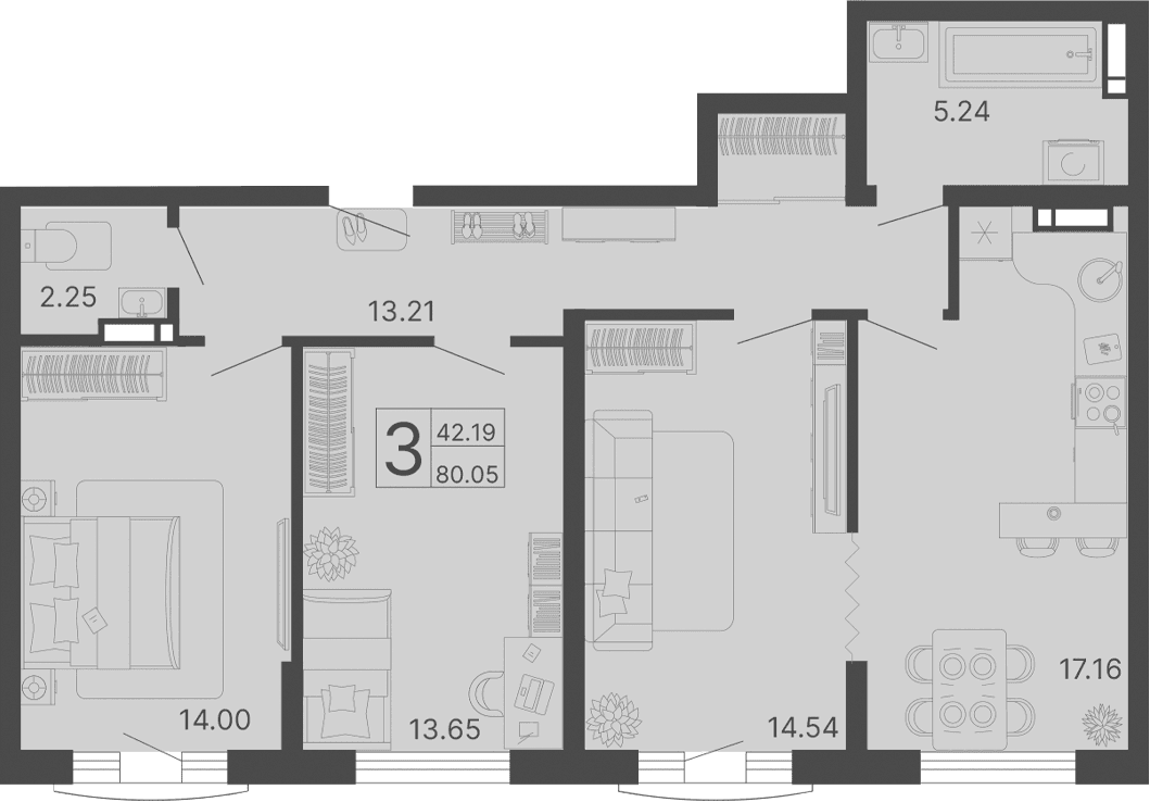 Продается 3-комн. квартира, 80.05 м²