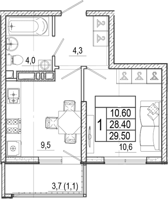 Продается 1-комн. квартира, 28.4 м²
