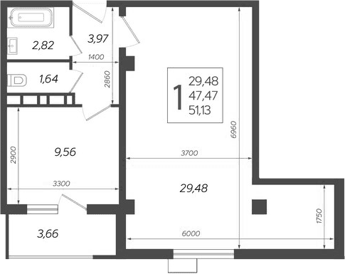 Продается 1-комн. квартира, 47.47 м²