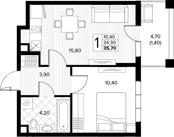 Продается 1-комн. квартира, 34.3 м²