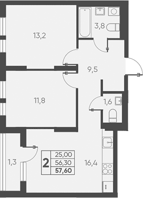 Продается 2-комн. квартира, 56.3 м²