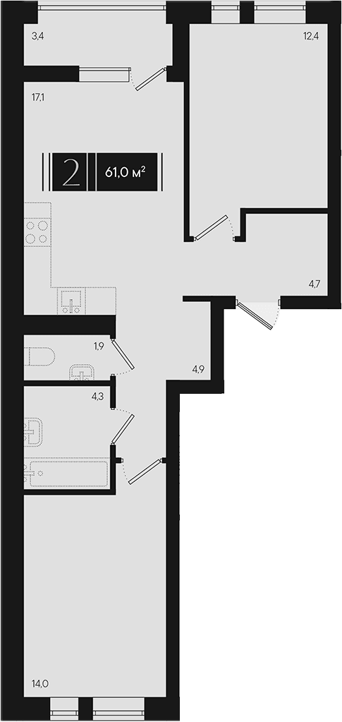 Продается 2-комн. квартира, 59.3 м²