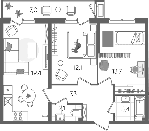 Продается 3-комн. квартира, 58 м²