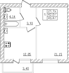Продается 1-комн. квартира, 39.69 м²
