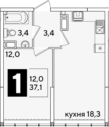 Продается 2-комн. квартира, 37.1 м²