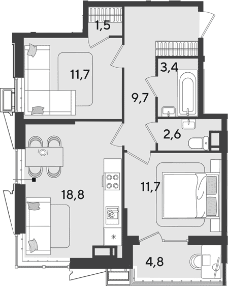 Продается 3-комн. квартира, 59.4 м²