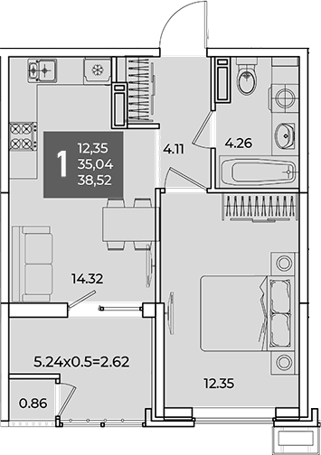 Продается 1-комн. квартира, 35.04 м²