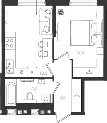 Продается 1-комн. квартира, 35.3 м²
