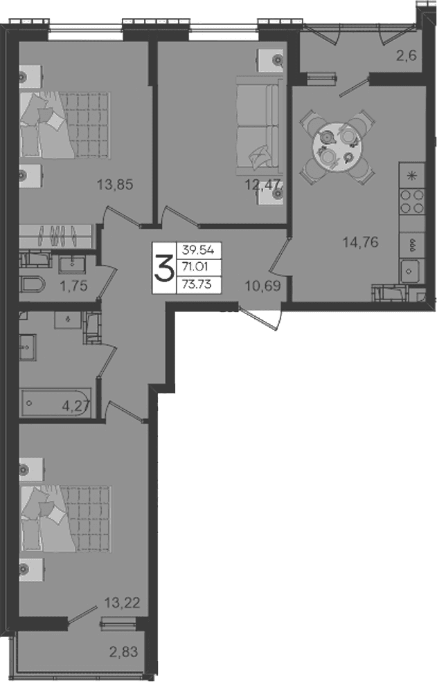 Продается 3-комн. квартира, 71.01 м²