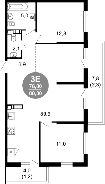 Продается 3-комн. квартира, 76.8 м²