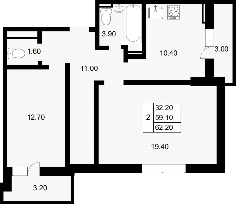 Продается 2-комн. квартира, 59.1 м²