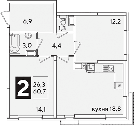 Продается 3-комн. квартира, 60.7 м²