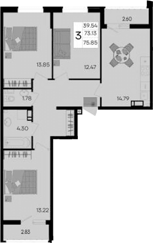 Продается 3-комн. квартира, 73.13 м²