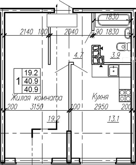 Продается 1-комн. квартира, 40.9 м²