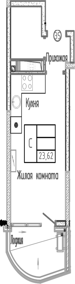 Продается 1-комн. квартира, 21.25 м²