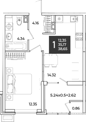 Продается 1-комн. квартира, 35.17 м²