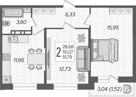Продается 2-комн. квартира, 50.27 м²