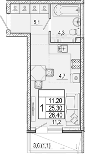 Продается 1-комн. квартира, 25.3 м²