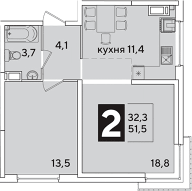 Продается 2-комн. квартира, 51.5 м²