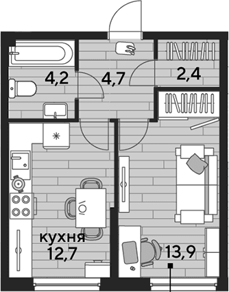 Продается 1-комн. квартира, 37.9 м²