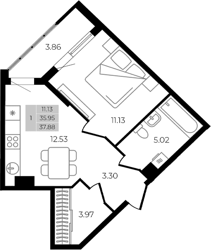 Продается 1-комн. квартира, 35.95 м²