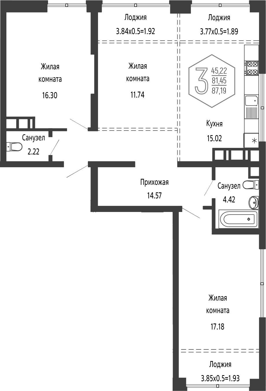 Продается 4-комн. квартира, 81.45 м²