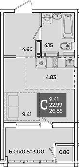 Продается 1-комн. квартира, 23.85 м²