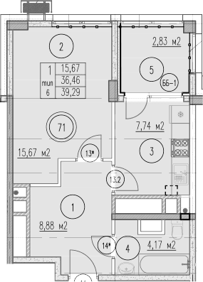 Продается 1-комн. квартира, 36.46 м²