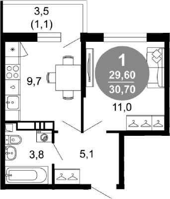 Продается 1-комн. квартира, 29.6 м²