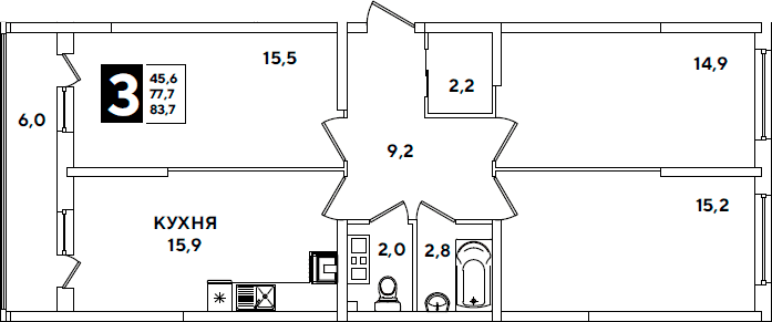 Продается 4-комн. квартира, 77.7 м²