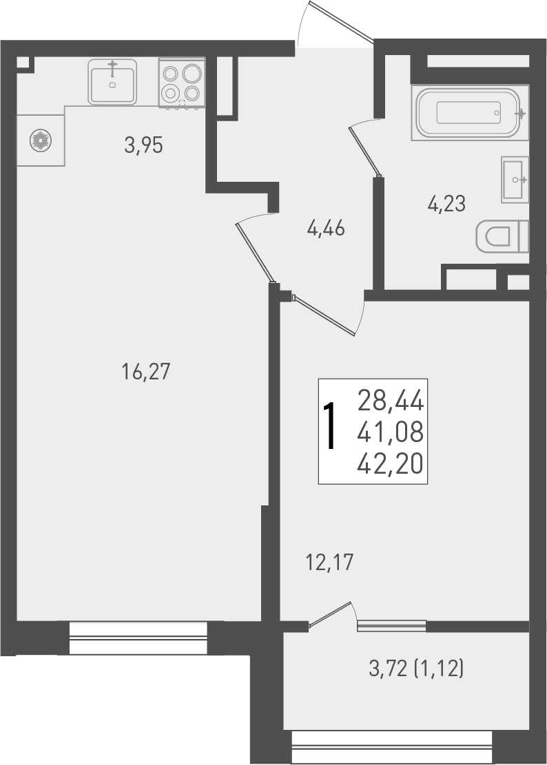 Продается 2-комн. квартира, 41.08 м²