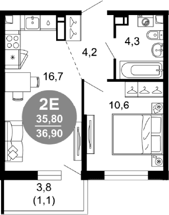 Продается 2-комн. квартира, 35.8 м²