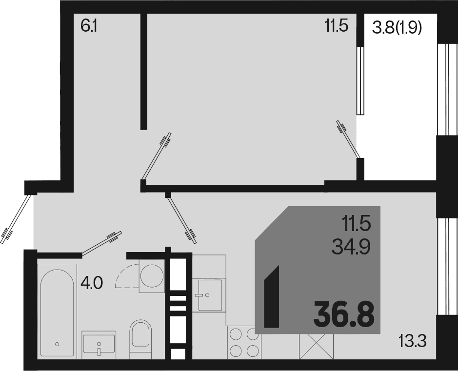 Продается 1-комн. квартира, 34.9 м²