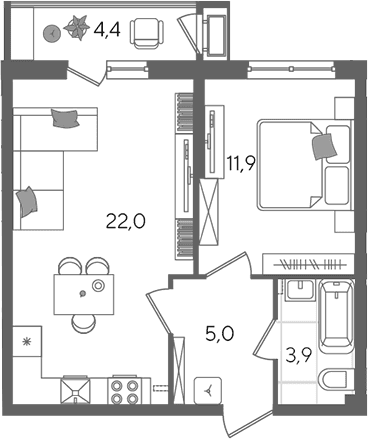 Продается 2-комн. квартира, 42.8 м²
