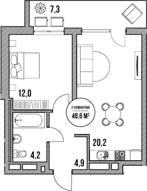 Продается 2-комн. квартира, 41.3 м²