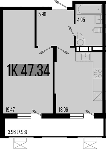 Продается 1-комн. квартира, 43.38 м²