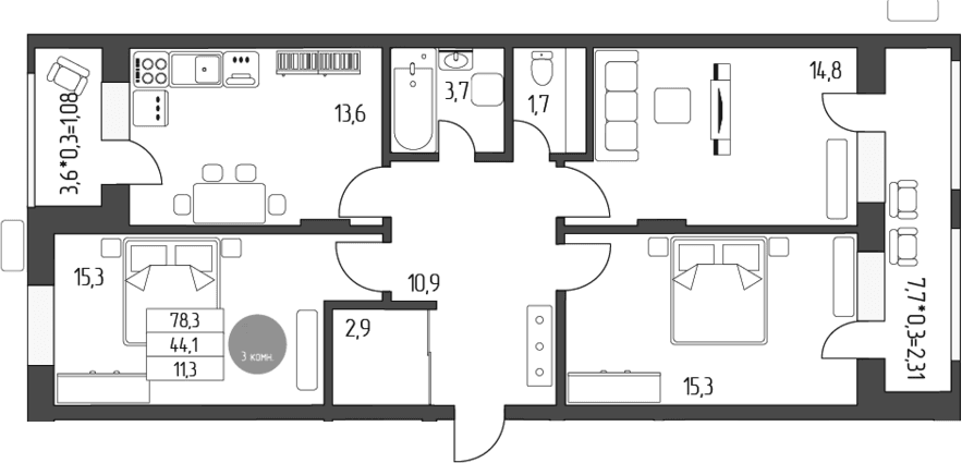 Продается 3-комн. квартира, 77.93 м²