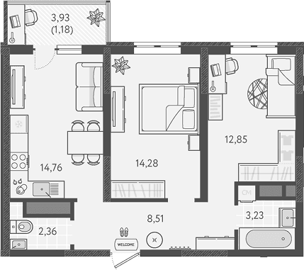 Продается 2-комн. квартира, 55.99 м²